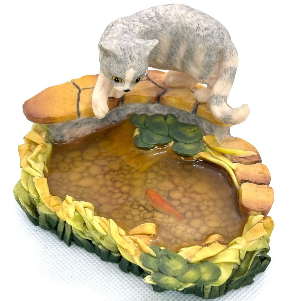 Vintage Kitty Cat Fishing Gold Fish Pond Aynsley MasterCraft Figurine UK England